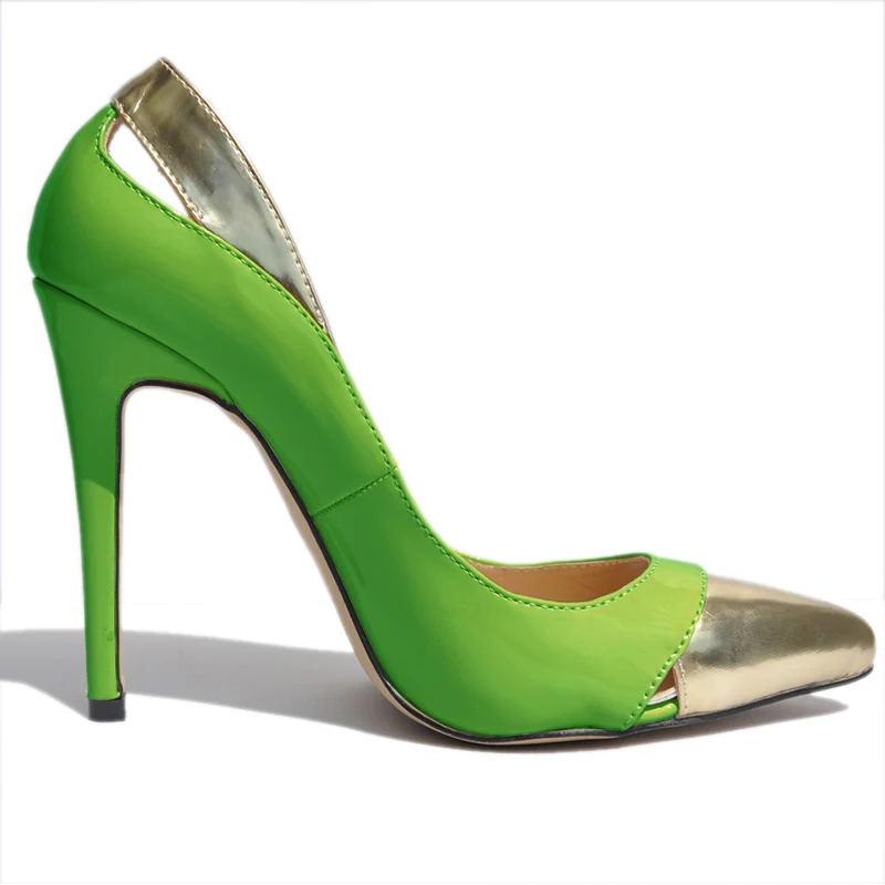 Women Pumps Stilettos Sexy 11cm Patent Leather Mix Color Pumps Pointed Toe Thin High Heels Spring Shallow Party Wedding Shoes