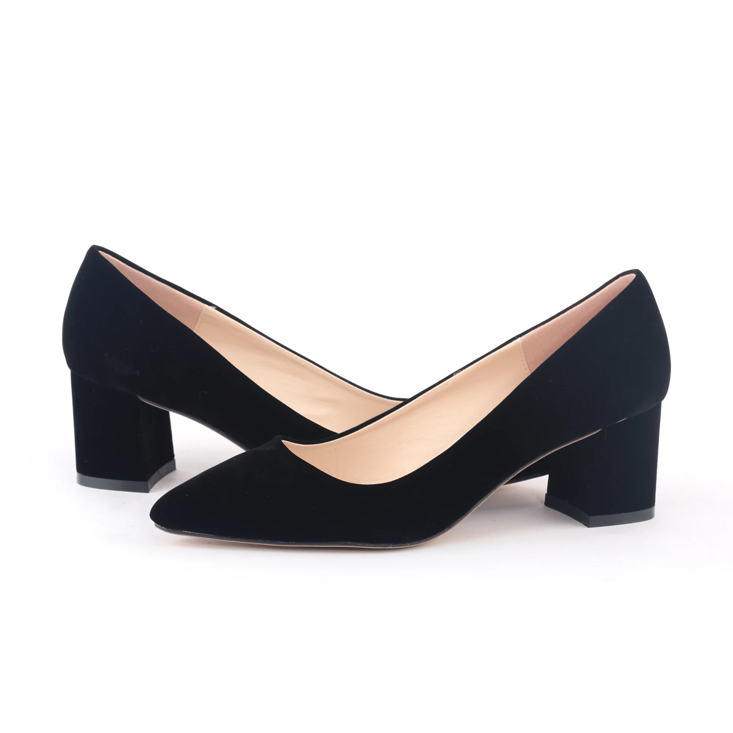 Women Pumps Fashion Classic Thick High Heels Pointed Toes Lady Office Grey Velvet Single Shoes Female Elegant Wedding Shoes