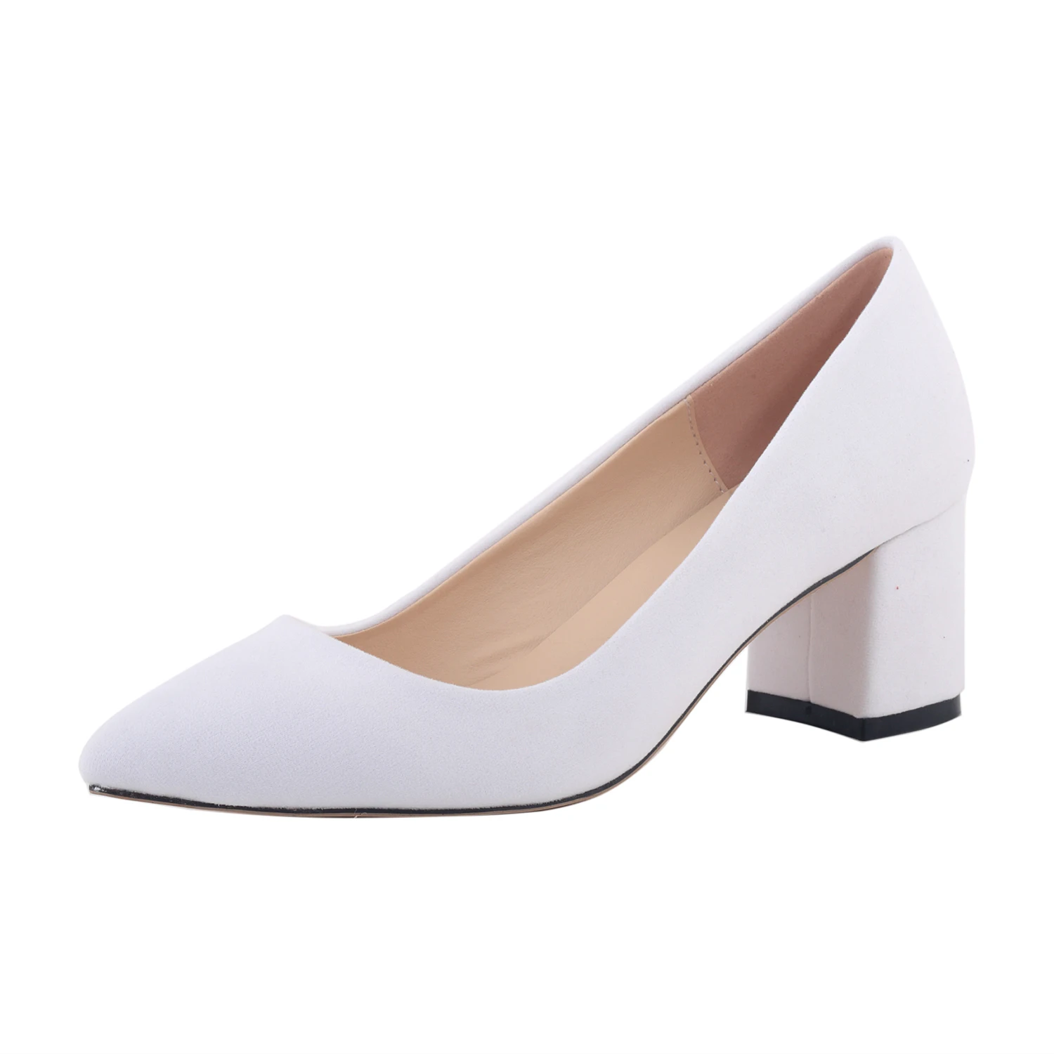 Women Pumps Fashion Classic Thick High Heels Pointed Toes Lady Office Grey Velvet Single Shoes Female Elegant Wedding Shoes