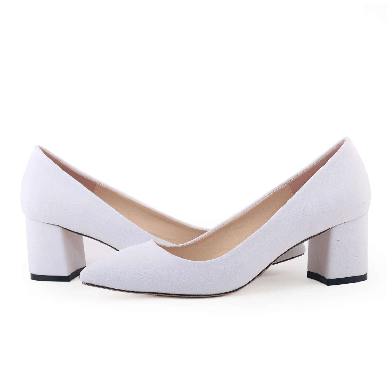 Women Pumps Fashion Classic Thick High Heels Pointed Toes Lady Office Grey Velvet Single Shoes Female Elegant Wedding Shoes