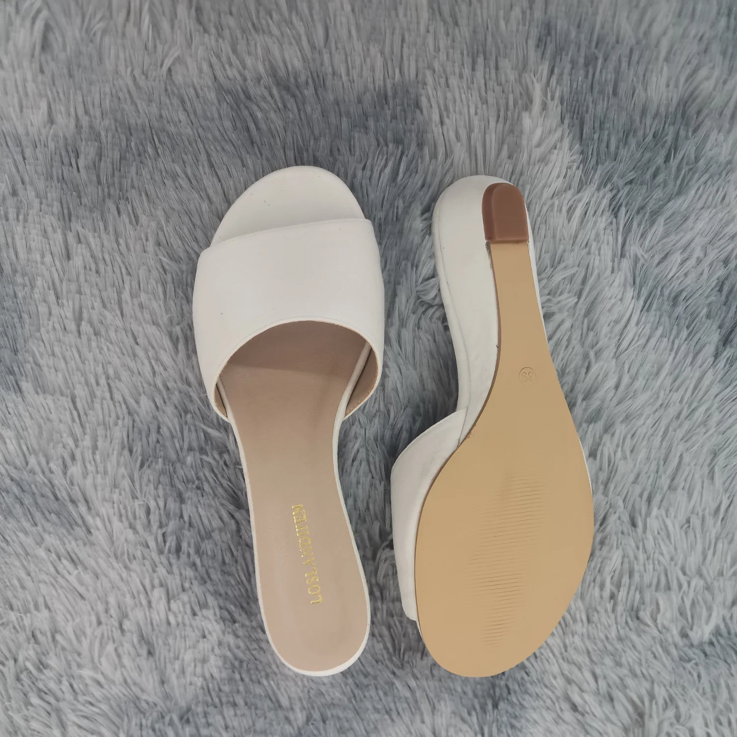 Women Temperament Slippers 3cm Velvet Mules Wedge Sandals Slipper Open Toe High Heels Casual Dress Party Woman Shoes Plus Size