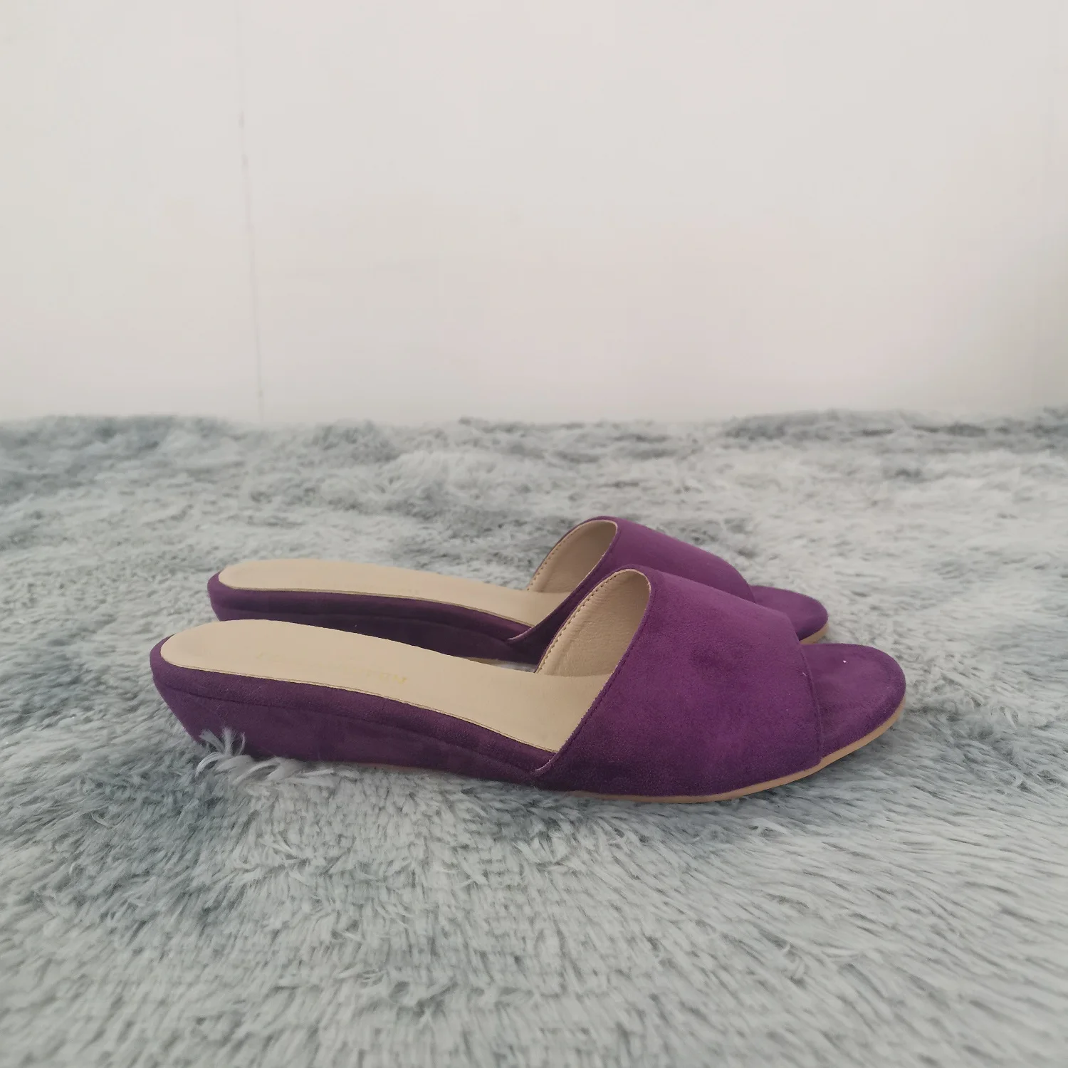 Women Temperament Slippers 3cm Velvet Mules Wedge Sandals Slipper Open Toe High Heels Casual Dress Party Woman Shoes Plus Size