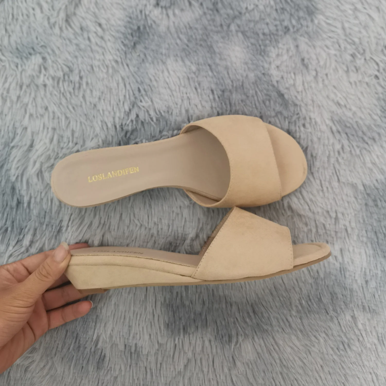 Women Temperament Slippers 3cm Velvet Mules Wedge Sandals Slipper Open Toe High Heels Casual Dress Party Woman Shoes Plus Size