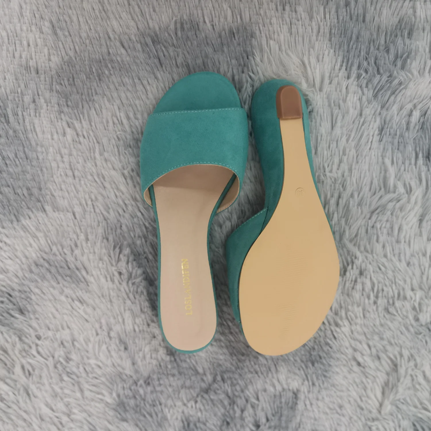 Women Temperament Slippers 3cm Velvet Mules Wedge Sandals Slipper Open Toe High Heels Casual Dress Party Woman Shoes Plus Size