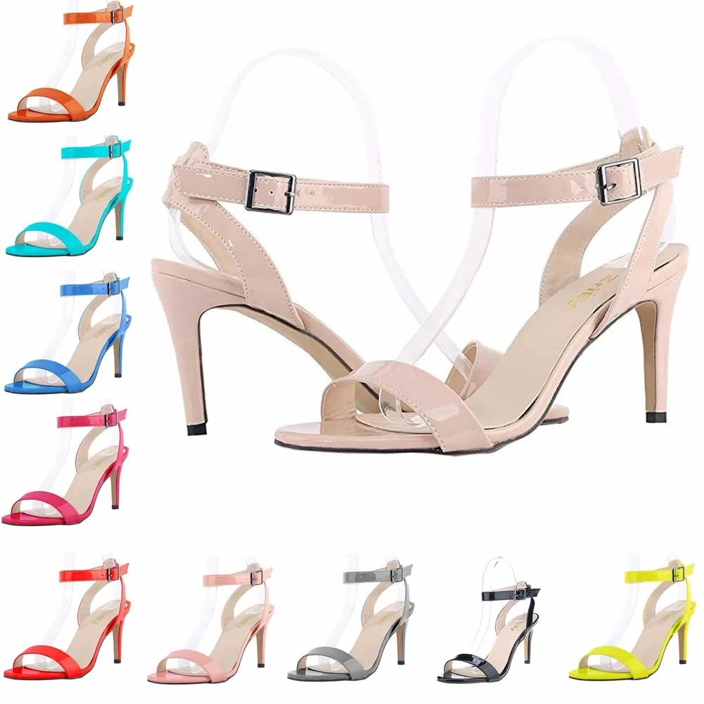 Women Sandals Stilettos 2026 Summer Multicolour Sexy 9cm Open Toe Ankle Straps High Heels Party Dress Wedding Shoes Large Size