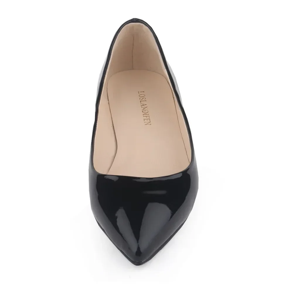Women Flats Shoes Spring Autumn Solid color Pointed Toe Slip On Patent Leather Woman Flat New Single Casual Loafers Large Size
