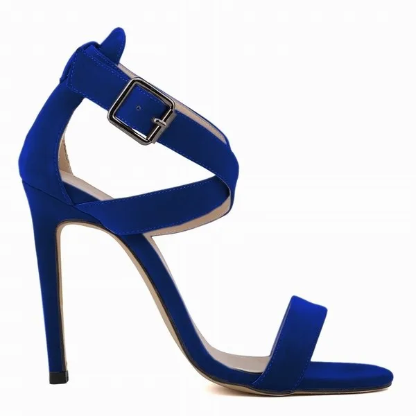 New Women Sandals Sexy 11CM Peep Toe Ankle Straps  Velvet Thin High Heels Party Dress Wedding Shoes Plus Size