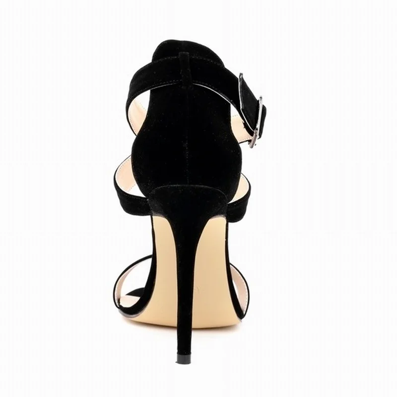 New Women Sandals Sexy 11CM Peep Toe Ankle Straps  Velvet Thin High Heels Party Dress Wedding Shoes Plus Size