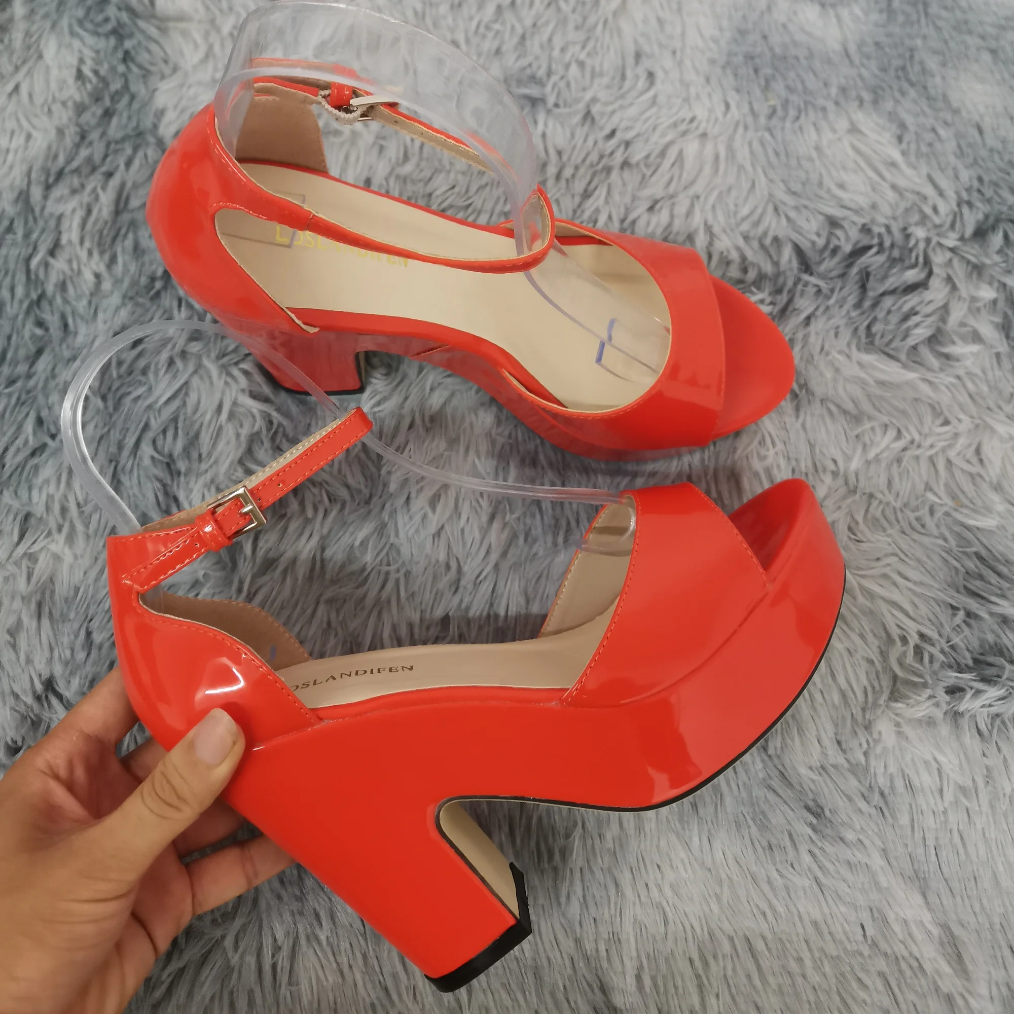 Colourful Women Sandals Summer Sexy Peep Toe Buckle Strap Sandal Platform Thick High Heels Party Red Wedding Shoes Plus Size