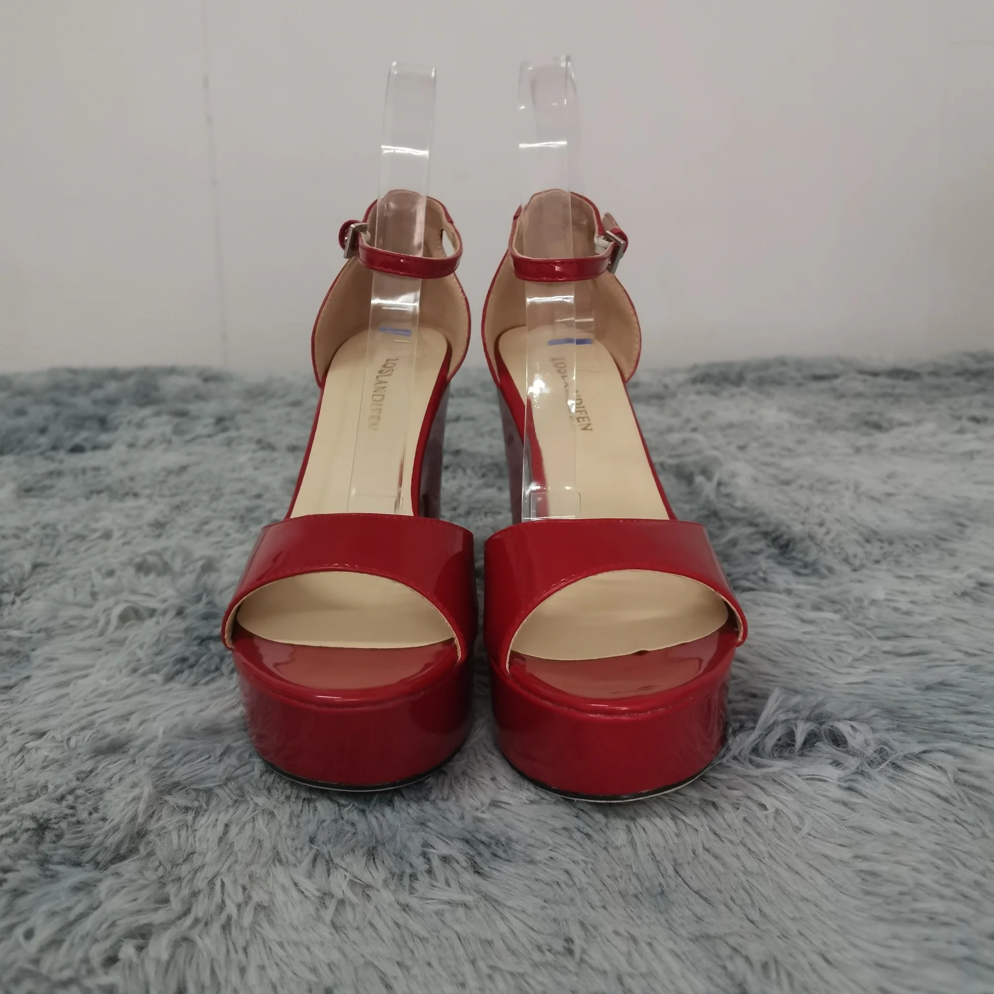 Colourful Women Sandals Summer Sexy Peep Toe Buckle Strap Sandal Platform Thick High Heels Party Red Wedding Shoes Plus Size