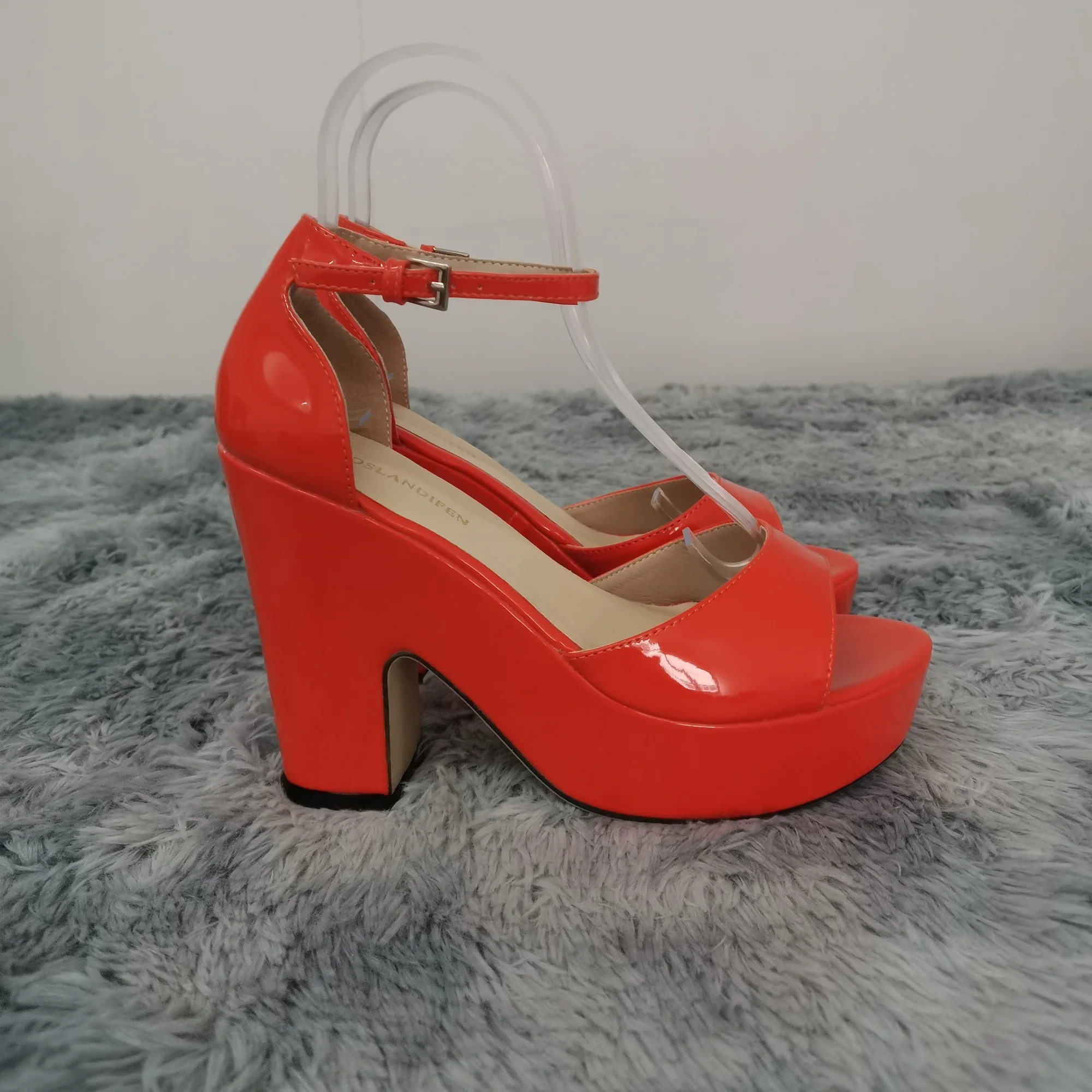 Colourful Women Sandals Summer Sexy Peep Toe Buckle Strap Sandal Platform Thick High Heels Party Red Wedding Shoes Plus Size
