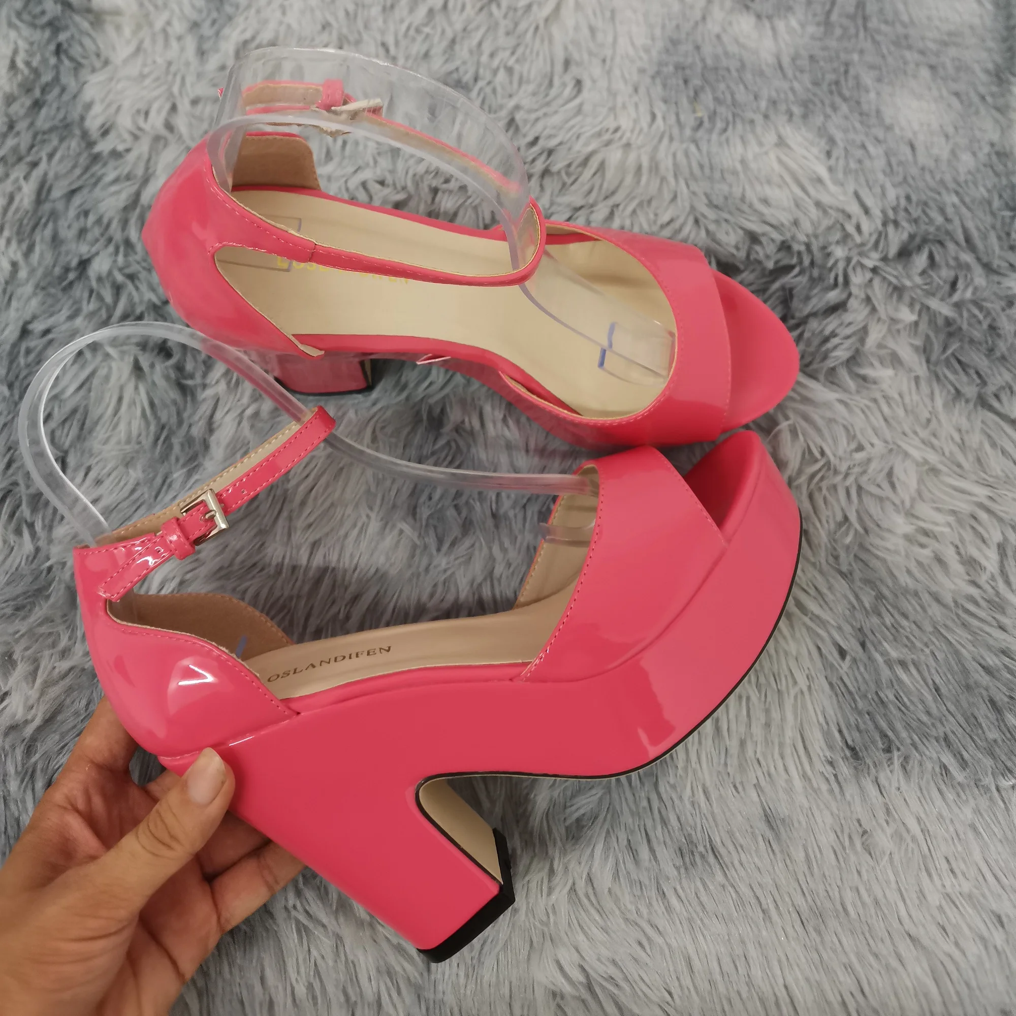 Colourful Women Sandals Summer Sexy Peep Toe Buckle Strap Sandal Platform Thick High Heels Party Red Wedding Shoes Plus Size