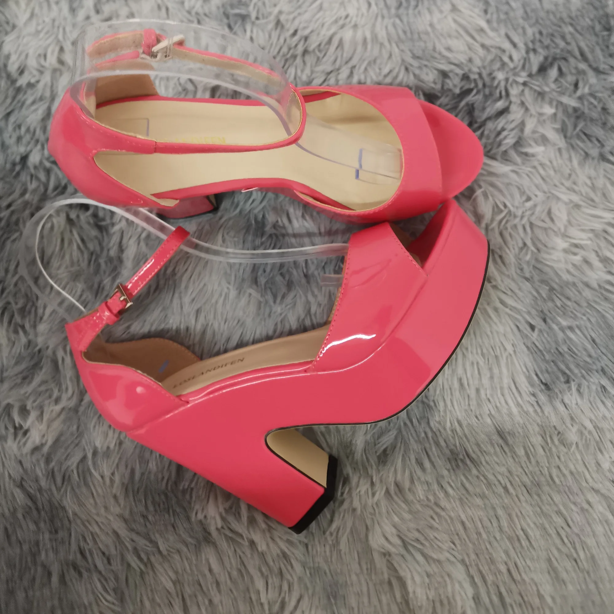 Colourful Women Sandals Summer Sexy Peep Toe Buckle Strap Sandal Platform Thick High Heels Party Red Wedding Shoes Plus Size