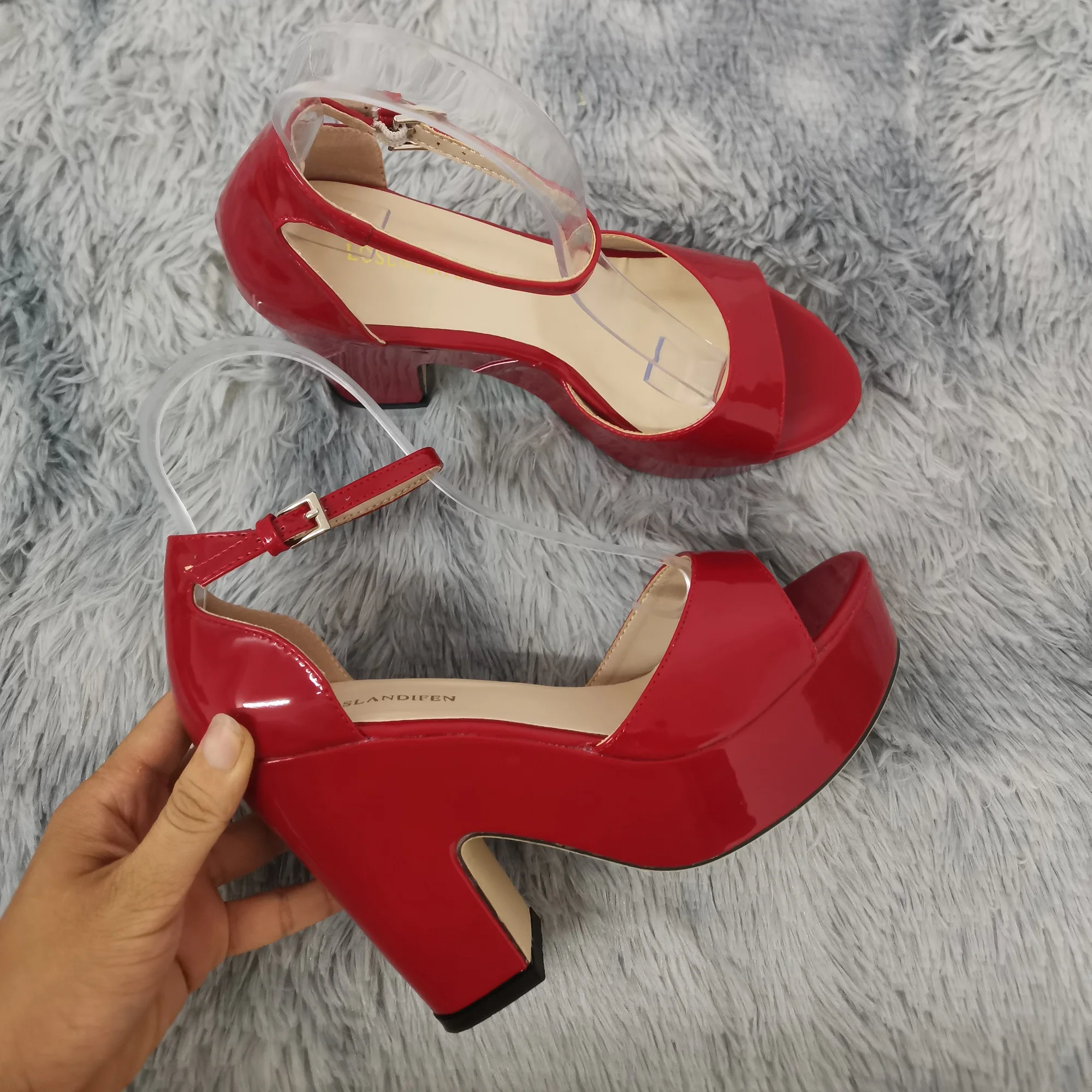 Colourful Women Sandals Summer Sexy Peep Toe Buckle Strap Sandal Platform Thick High Heels Party Red Wedding Shoes Plus Size