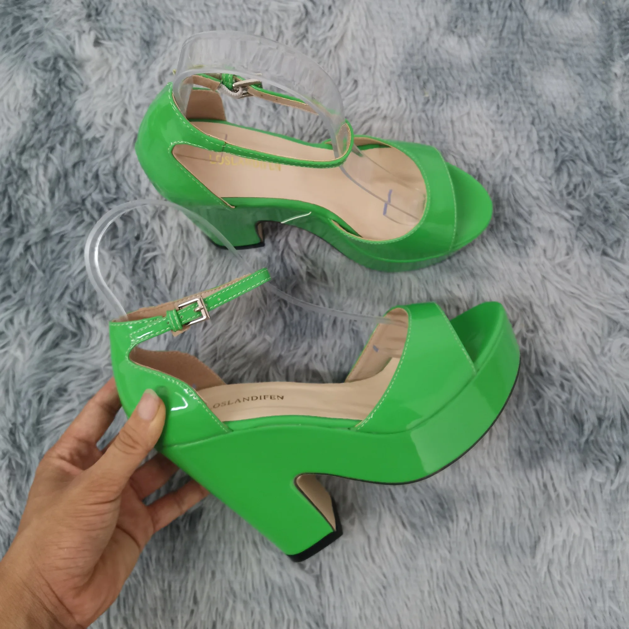 Colourful Women Sandals Summer Sexy Peep Toe Buckle Strap Sandal Platform Thick High Heels Party Red Wedding Shoes Plus Size