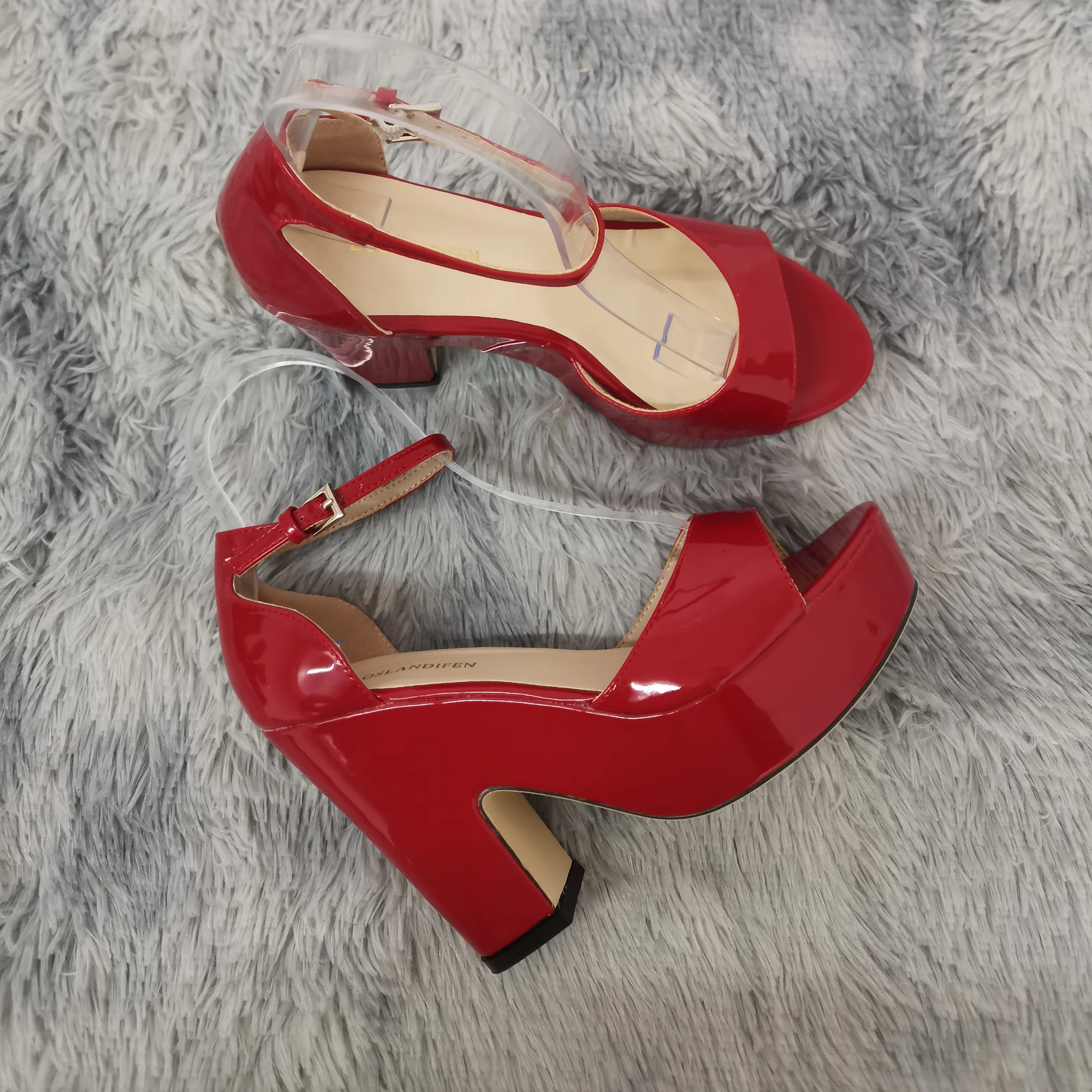 Colourful Women Sandals Summer Sexy Peep Toe Buckle Strap Sandal Platform Thick High Heels Party Red Wedding Shoes Plus Size