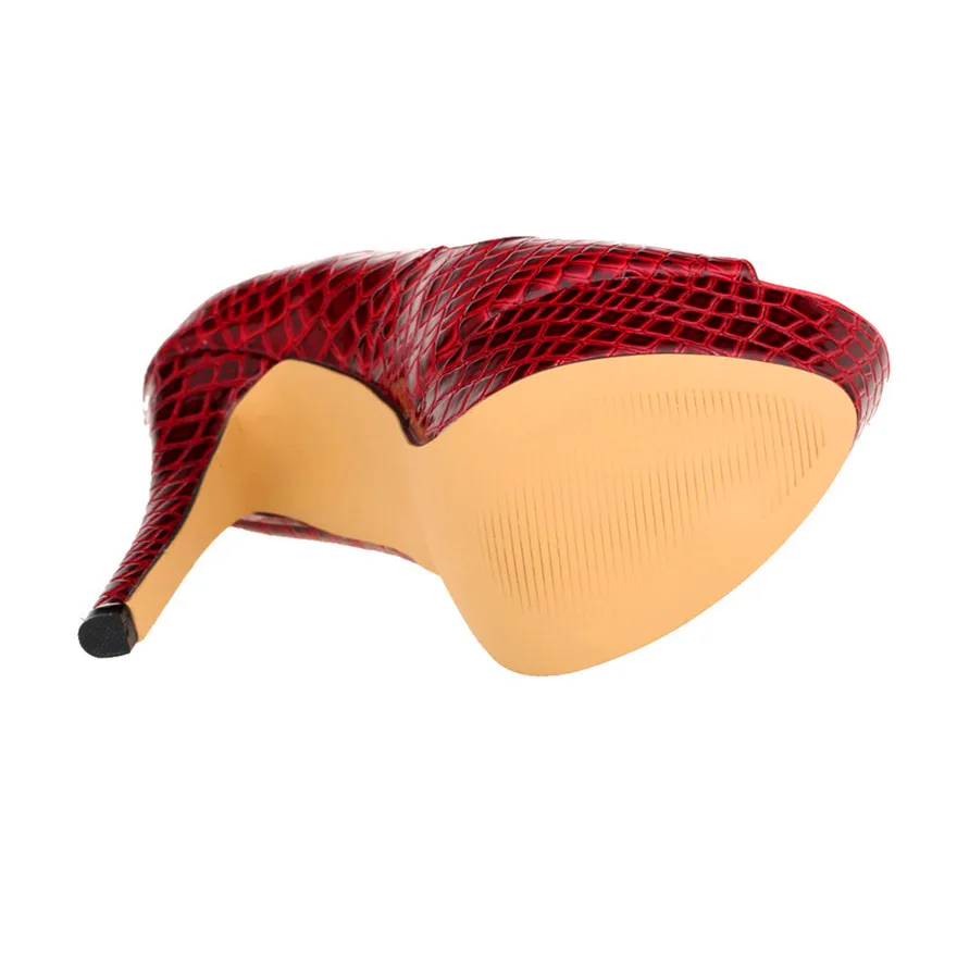 Women Sexy Pumps Shoes Peep Toe Platform High Heels New 14cm Crocodile Pattern Shallow Party Dress Work Ladies Red Wedding Shoes