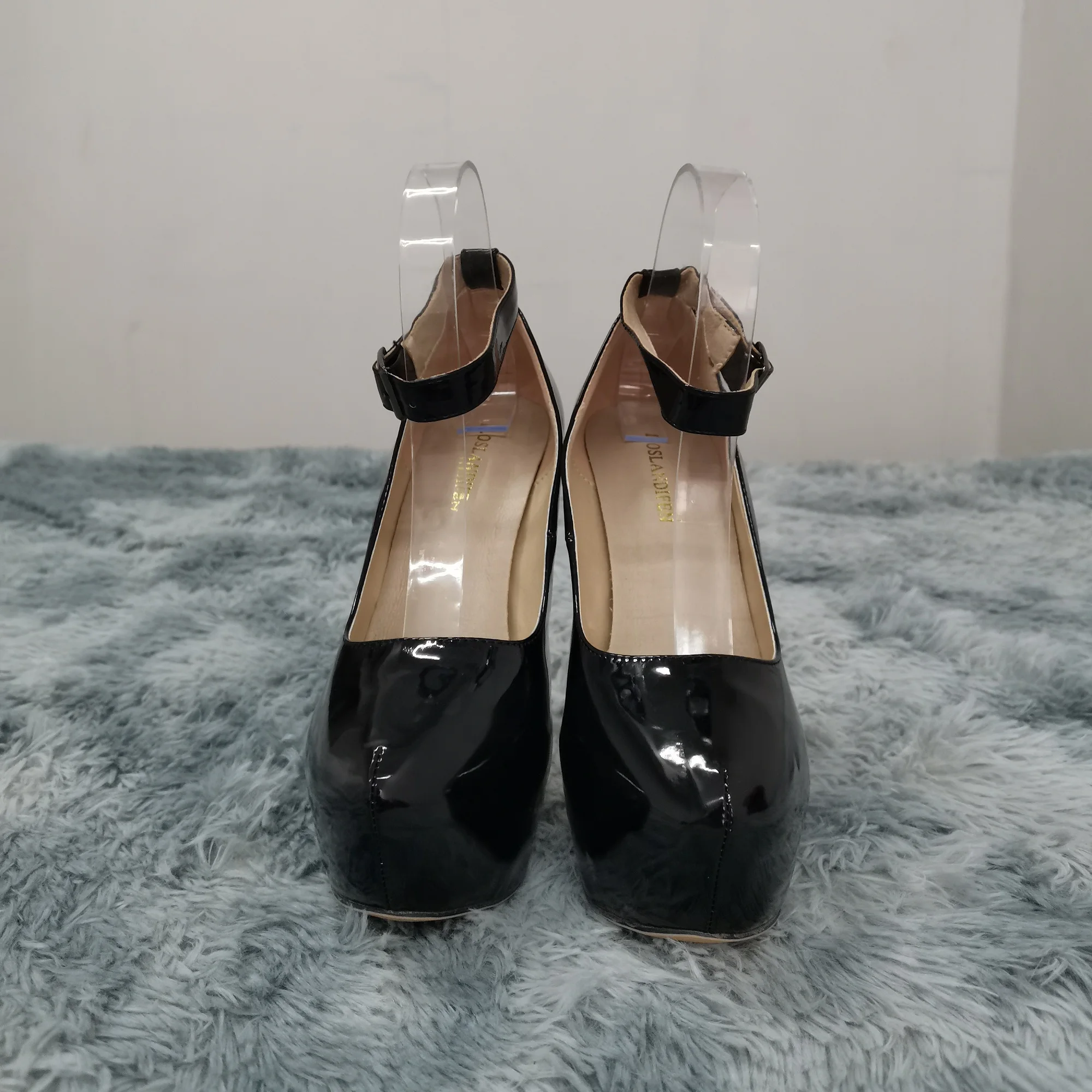 New Women Pumps 14cm Sexy Concise Buckle Supper High Heels Fashion Ankle Strap  Patent Leather Red Wedding Shoes Plus Size