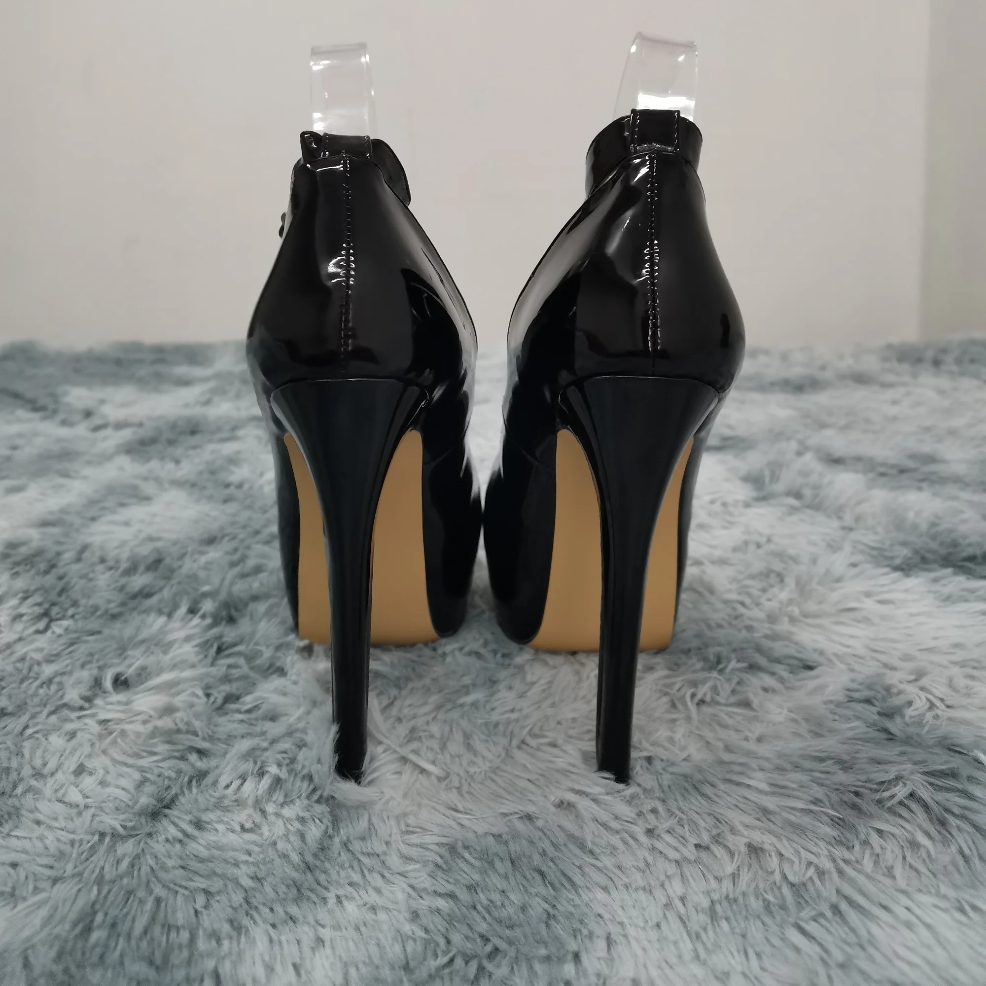 New Women Pumps 14cm Sexy Concise Buckle Supper High Heels Fashion Ankle Strap  Patent Leather Red Wedding Shoes Plus Size