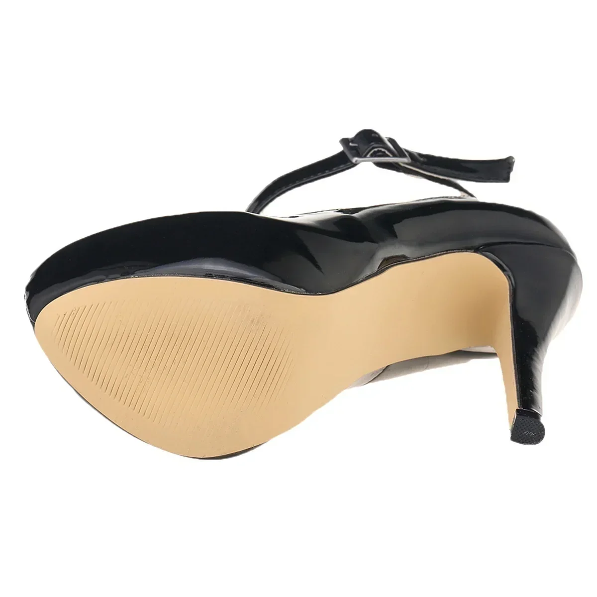 New Women Pumps 14cm Sexy Concise Buckle Supper High Heels Fashion Ankle Strap  Patent Leather Red Wedding Shoes Plus Size