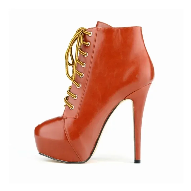 Women Boots 2026 Fashion Sexy 14cm Round Toe Thin High Heels Platform Short Ankle Boots Elegant Autumn Winter Shoes Plus Size 43