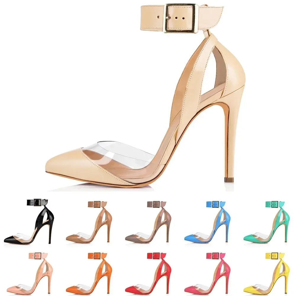 Women Sandals 11 cm Sexy Hollow Transparent Ankle Strap High Heels 2026 Summer Pointed Toes Pumps Party Wedding Dress Shoes