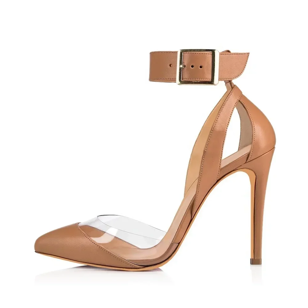 Women Sandals 11 cm Sexy Hollow Transparent Ankle Strap High Heels 2026 Summer Pointed Toes Pumps Party Wedding Dress Shoes
