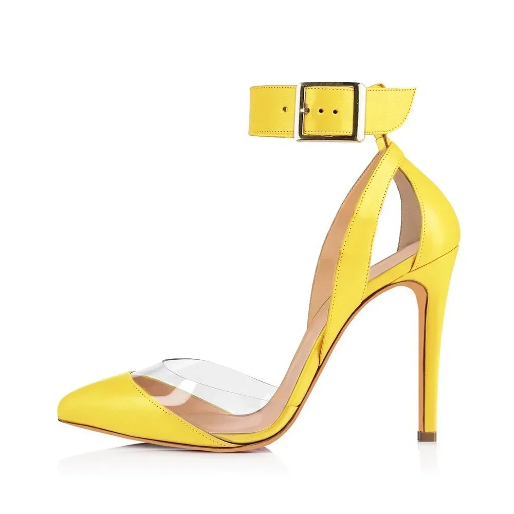 Women Sandals 11 cm Sexy Hollow Transparent Ankle Strap High Heels 2026 Summer Pointed Toes Pumps Party Wedding Dress Shoes