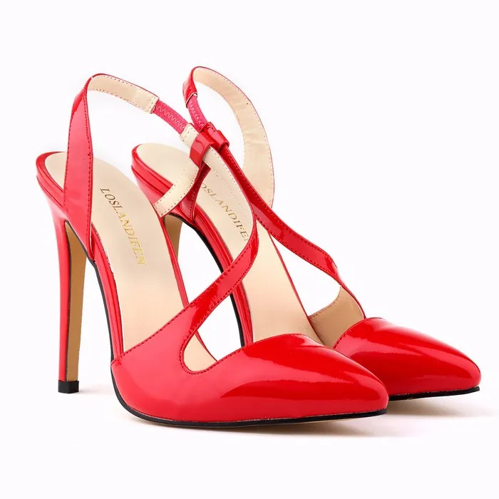 LOSLANDIFEN New Women Pumps Pointed Toe Stiletto High Heels Shoes Sexy Summer Autumn Ladies Red Wedding Leather  302-15PA