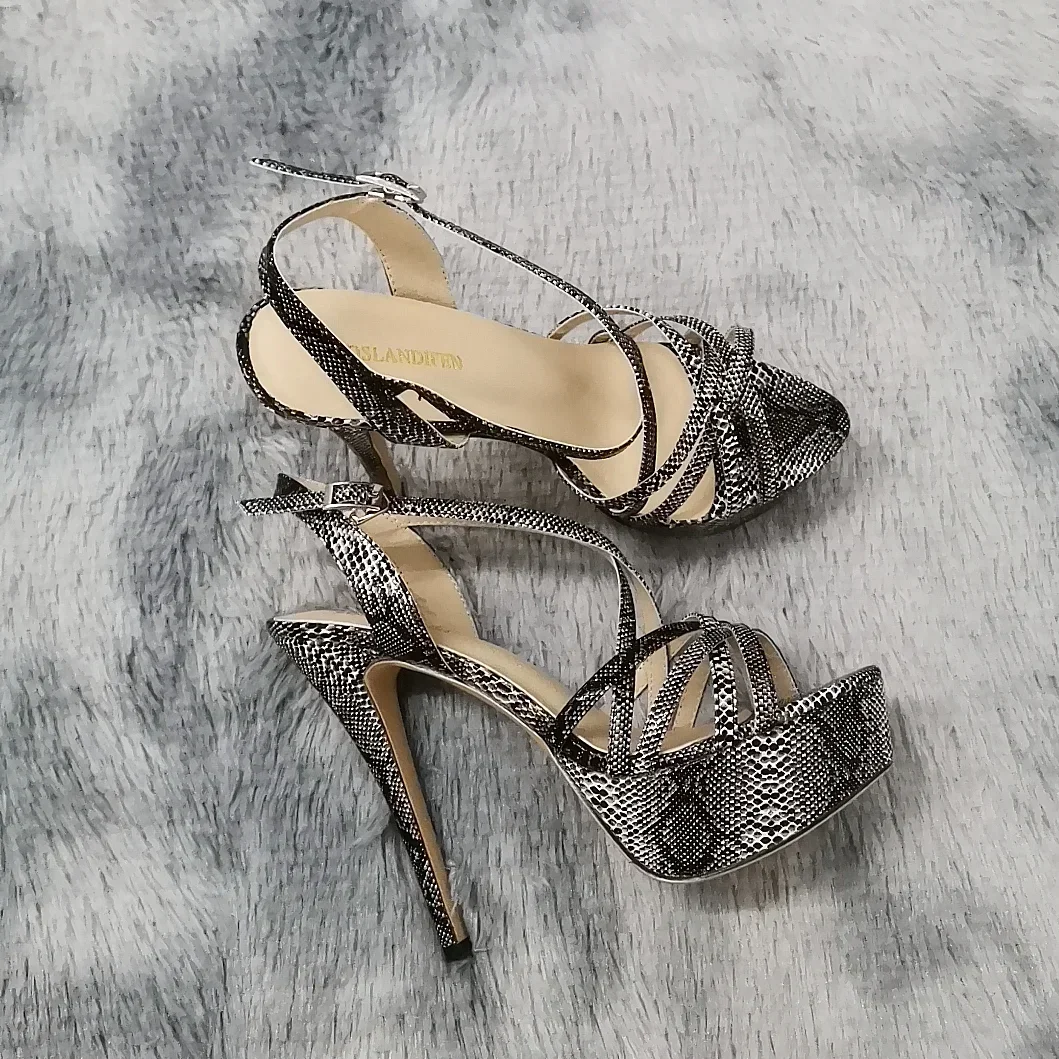 Women Sandals NEW 14CM Open Toe Platform High Heels Snake Pattern Sexy Ankle Strap Sandal Gladiator Party Dress Woman Shoes