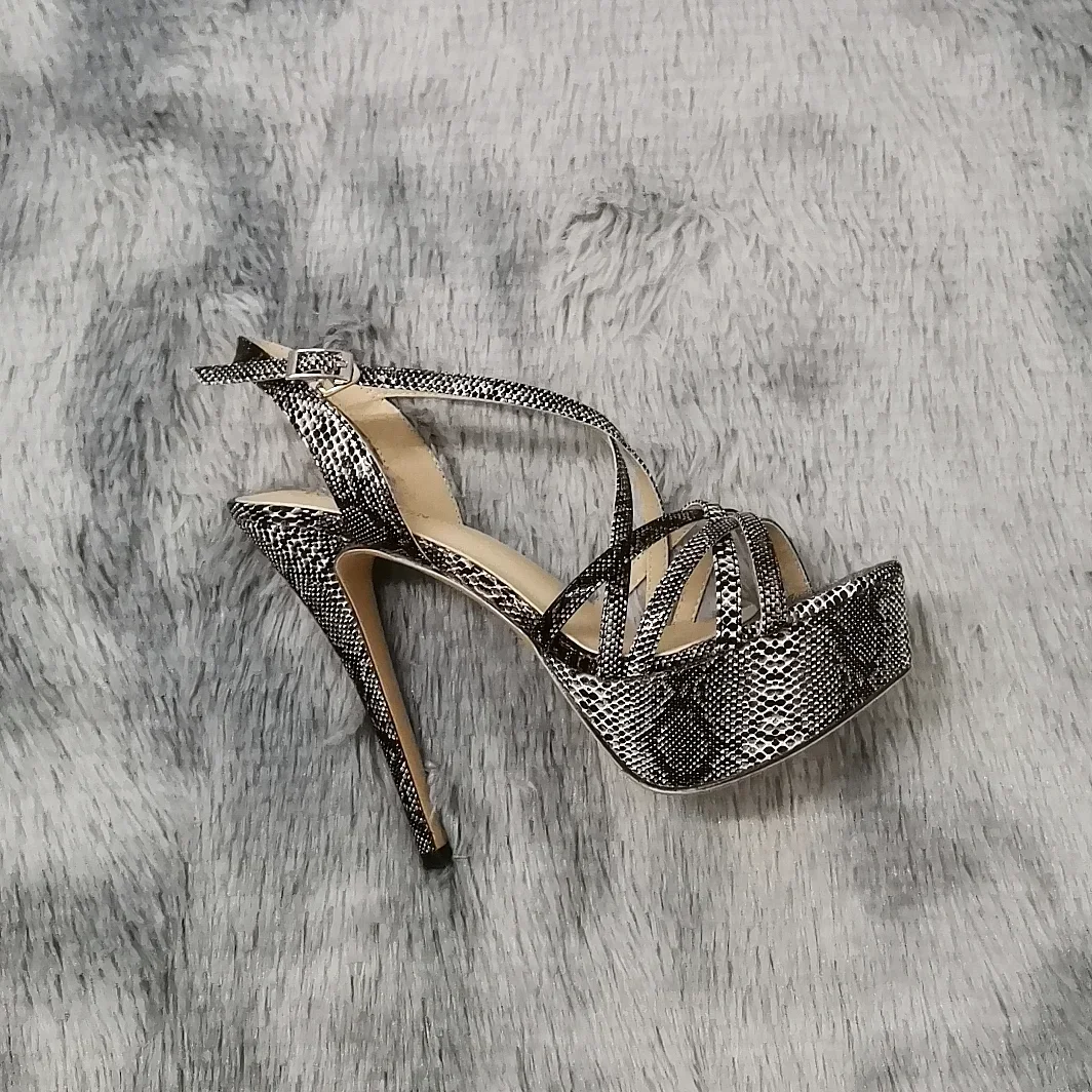 Women Sandals NEW 14CM Open Toe Platform High Heels Snake Pattern Sexy Ankle Strap Sandal Gladiator Party Dress Woman Shoes