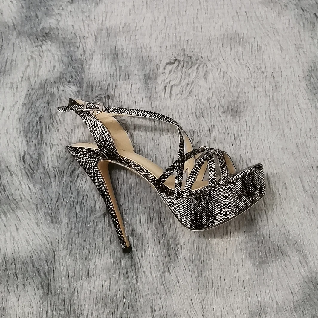 Women Sandals NEW 14CM Open Toe Platform High Heels Snake Pattern Sexy Ankle Strap Sandal Gladiator Party Dress Woman Shoes