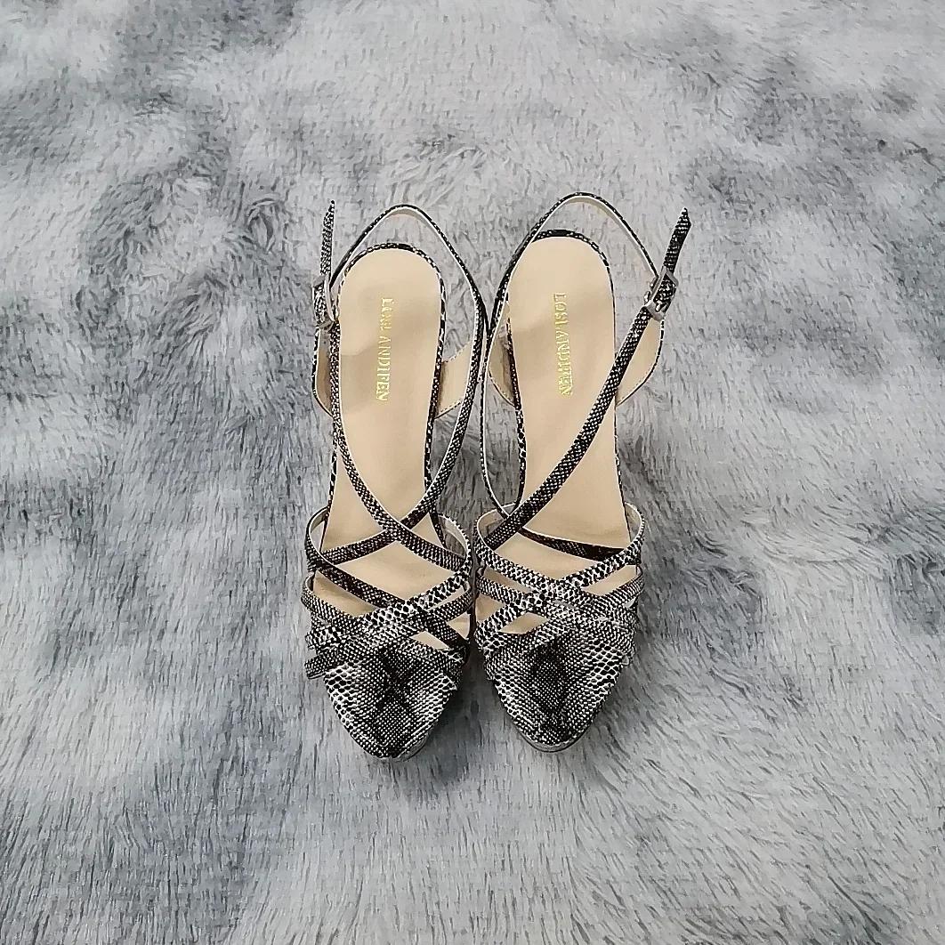 Women Sandals NEW 14CM Open Toe Platform High Heels Snake Pattern Sexy Ankle Strap Sandal Gladiator Party Dress Woman Shoes