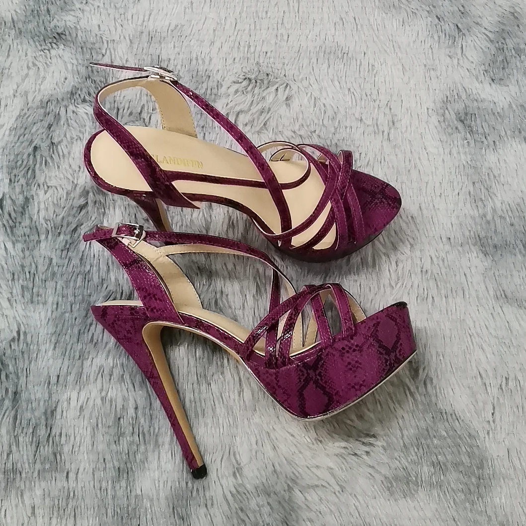 Women Sandals NEW 14CM Open Toe Platform High Heels Snake Pattern Sexy Ankle Strap Sandal Gladiator Party Dress Woman Shoes