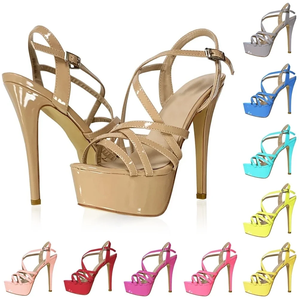 Women Sandals NEW 14CM Open Toe Platform High Heels Snake Pattern Sexy Ankle Strap Sandal Gladiator Party Dress Woman Shoes