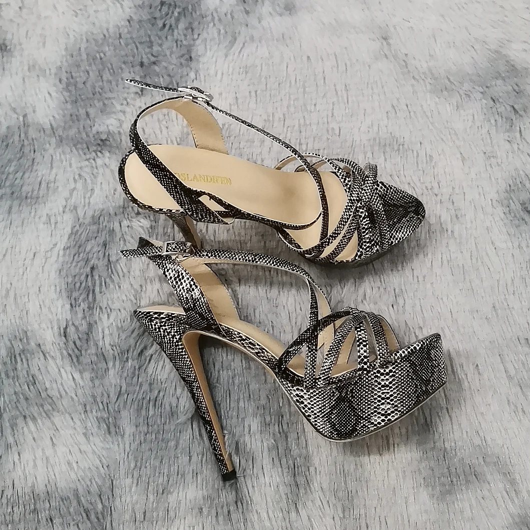 Women Sandals NEW 14CM Open Toe Platform High Heels Snake Pattern Sexy Ankle Strap Sandal Gladiator Party Dress Woman Shoes