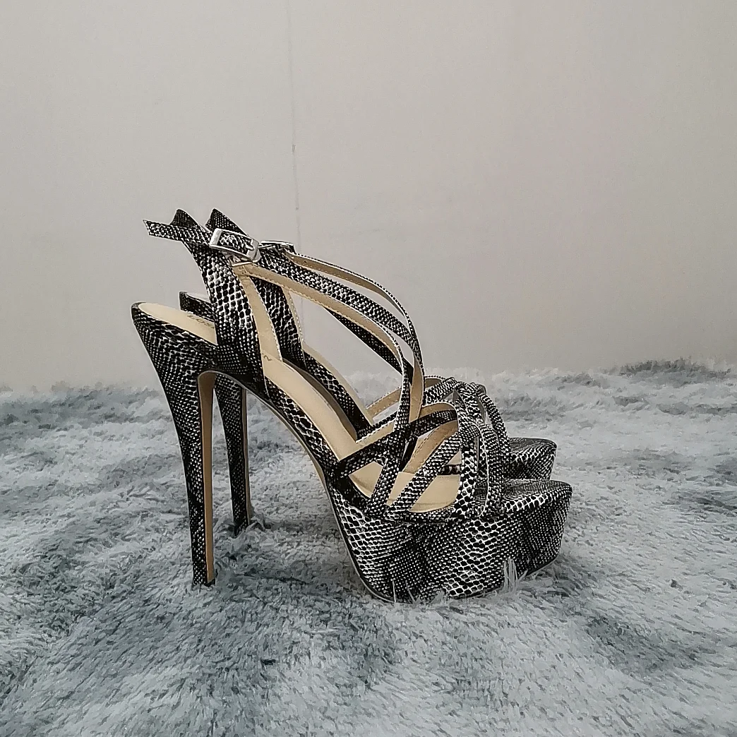 Women Sandals NEW 14CM Open Toe Platform High Heels Snake Pattern Sexy Ankle Strap Sandal Gladiator Party Dress Woman Shoes