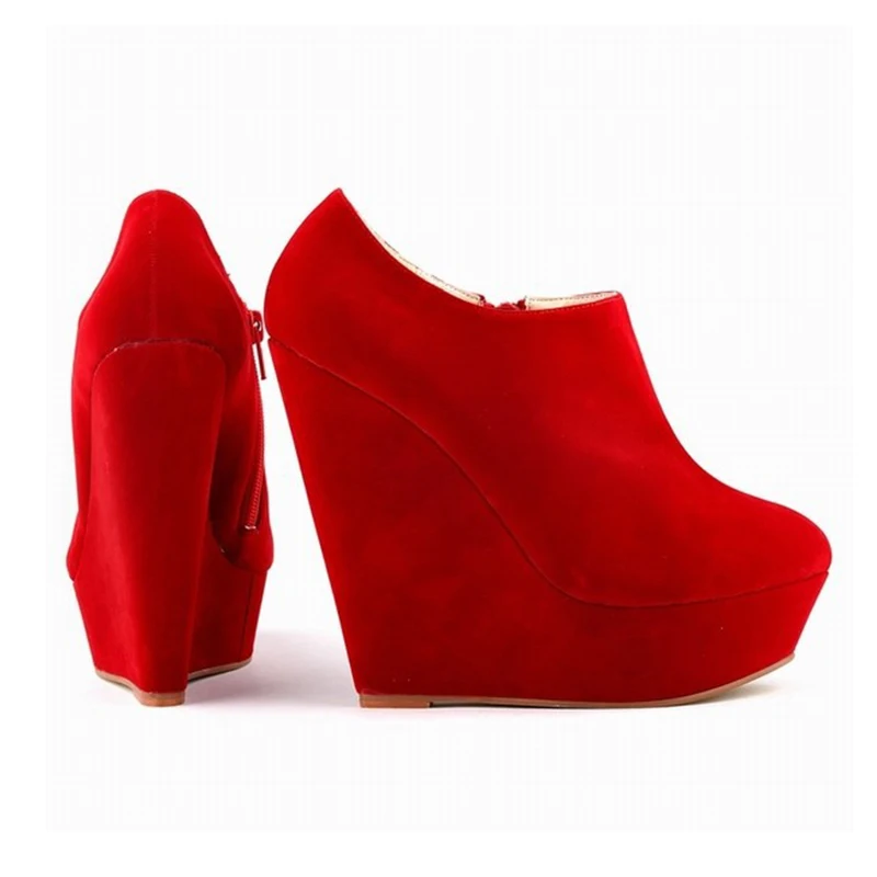 Women Boots Autumn Winter 14cm Super High Short Boots Wedges Platform Round Toes High Heels Flock Fashion Casual Shoes Plus Size Women Boots Autumn Winter 14cm Super High Short Boots Wedges Platform Round Toes High Heels Flock Fashion Casual Shoes Plus Size