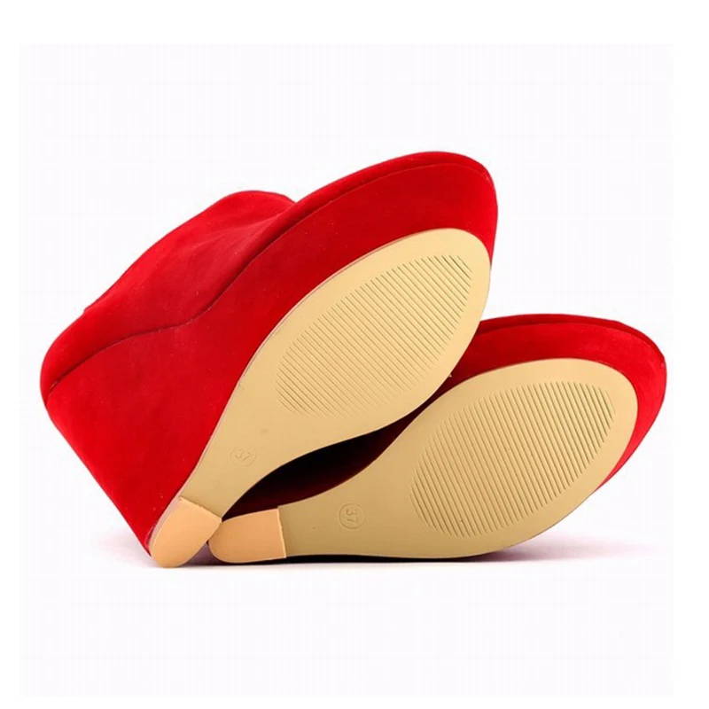 Women Boots Autumn Winter 14cm Super High Short Boots Wedges Platform Round Toes High Heels Flock Fashion Casual Shoes Plus Size Women Boots Autumn Winter 14cm Super High Short Boots Wedges Platform Round Toes High Heels Flock Fashion Casual Shoes Plus Size