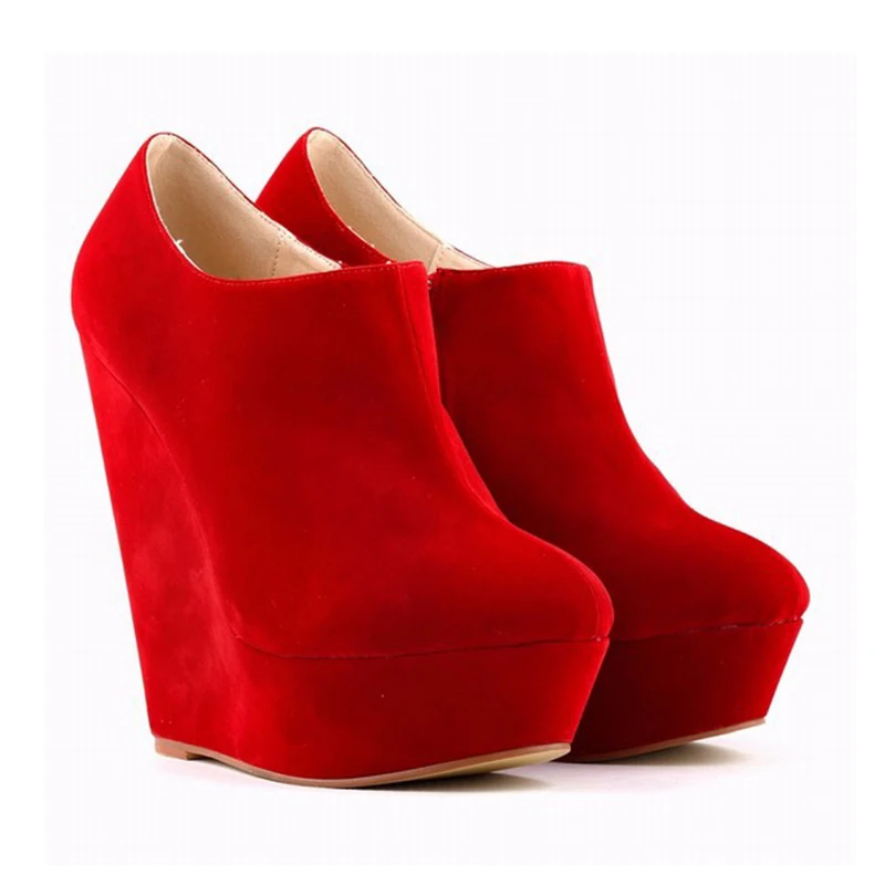 Women Boots Autumn Winter 14cm Super High Short Boots Wedges Platform Round Toes High Heels Flock Fashion Casual Shoes Plus Size Women Boots Autumn Winter 14cm Super High Short Boots Wedges Platform Round Toes High Heels Flock Fashion Casual Shoes Plus Size
