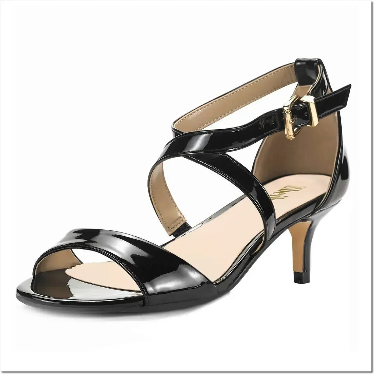 Women Sandals Pumps Sexy 5cm Thin High Heels Open Toe Summer Casual Buckle Strap Sandal Patent Leather Party Wedding Shoes