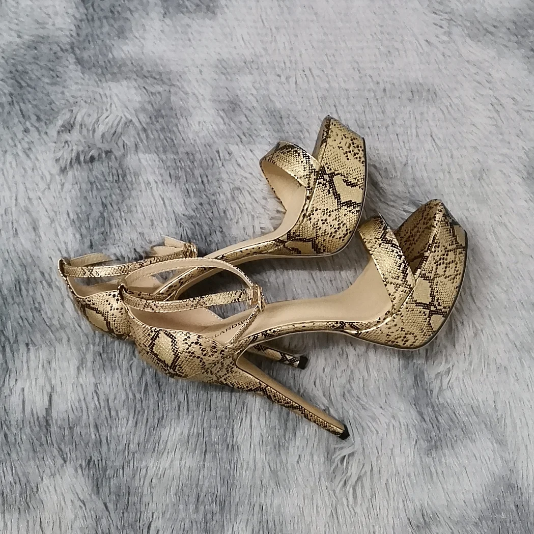 2026 New Women Sandals 14cm Supper High Heels Sexy Open Toes Buckle Strap Sandal Blue Heels Snake Pattern Platform Wedding Shoes
