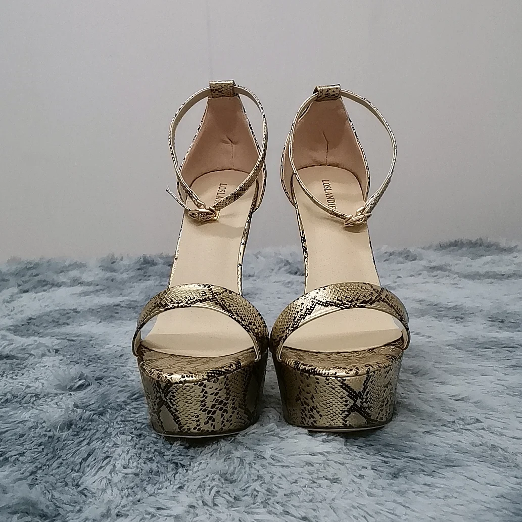 2026 New Women Sandals 14cm Supper High Heels Sexy Open Toes Buckle Strap Sandal Blue Heels Snake Pattern Platform Wedding Shoes