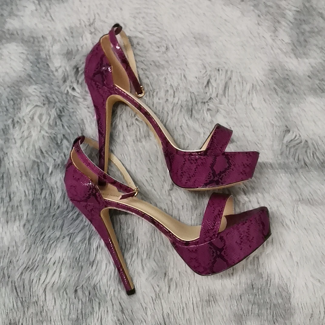2026 New Women Sandals 14cm Supper High Heels Sexy Open Toes Buckle Strap Sandal Blue Heels Snake Pattern Platform Wedding Shoes