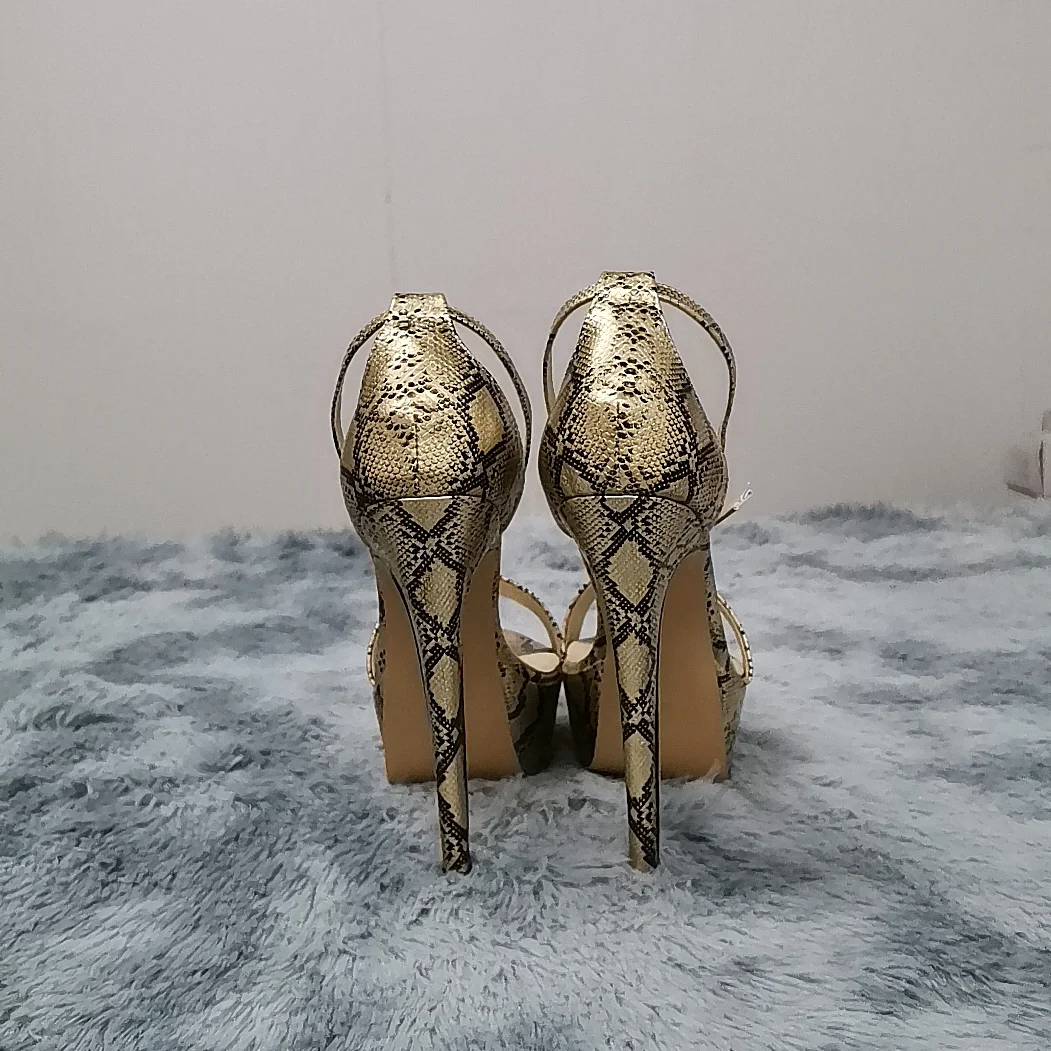 2026 New Women Sandals 14cm Supper High Heels Sexy Open Toes Buckle Strap Sandal Blue Heels Snake Pattern Platform Wedding Shoes
