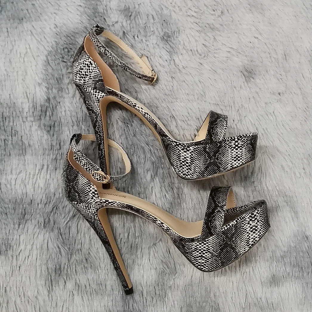 2026 New Women Sandals 14cm Supper High Heels Sexy Open Toes Buckle Strap Sandal Blue Heels Snake Pattern Platform Wedding Shoes