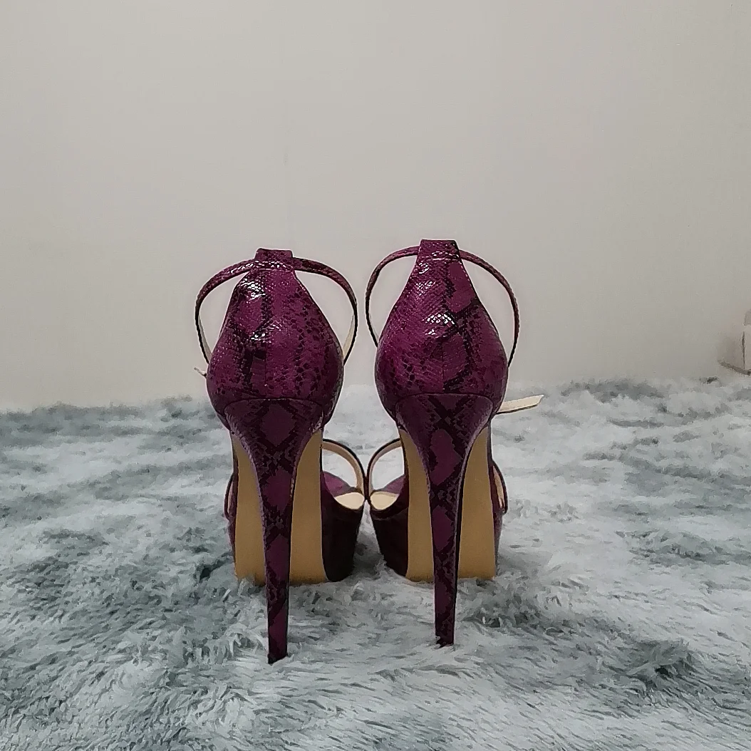 2026 New Women Sandals 14cm Supper High Heels Sexy Open Toes Buckle Strap Sandal Blue Heels Snake Pattern Platform Wedding Shoes