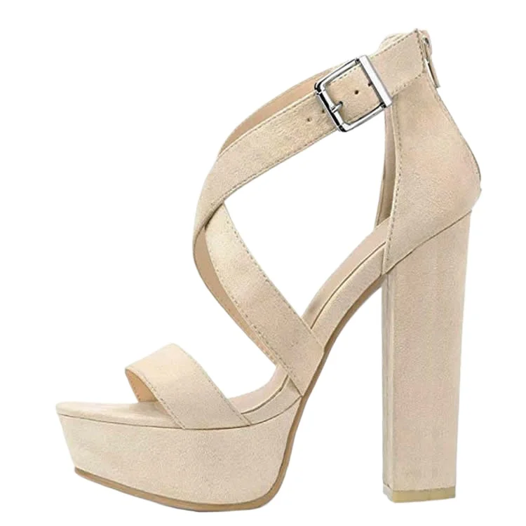 Women Sandals 2026 Summer Sexy 14cm Open Toe Thick High Heels Chunky Cross Strap Buckle Platform Pumps Dress Party Wedding Shoes