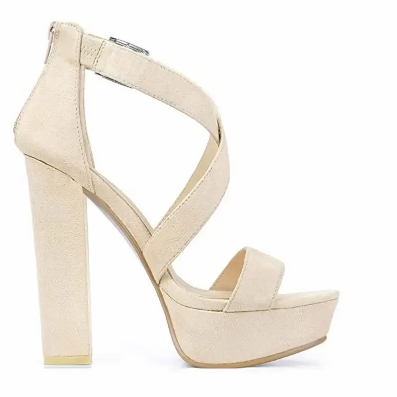 Women Sandals 2026 Summer Sexy 14cm Open Toe Thick High Heels Chunky Cross Strap Buckle Platform Pumps Dress Party Wedding Shoes