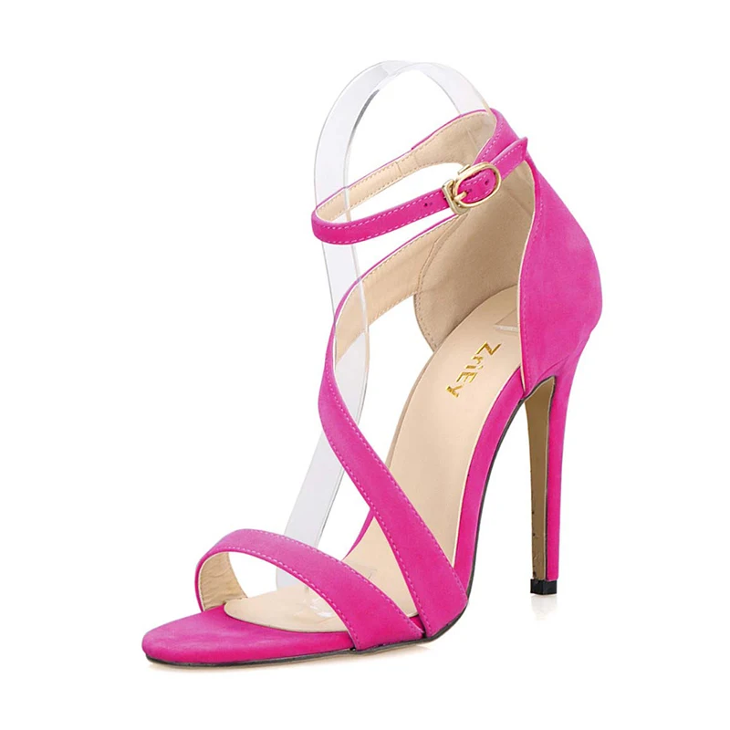 2026 New Women Sandals Sexy Open Toe Ankle Straps High Heels Stilettos Suede Wedding Shoes 11CM Thin  Sandalias 102-8VE